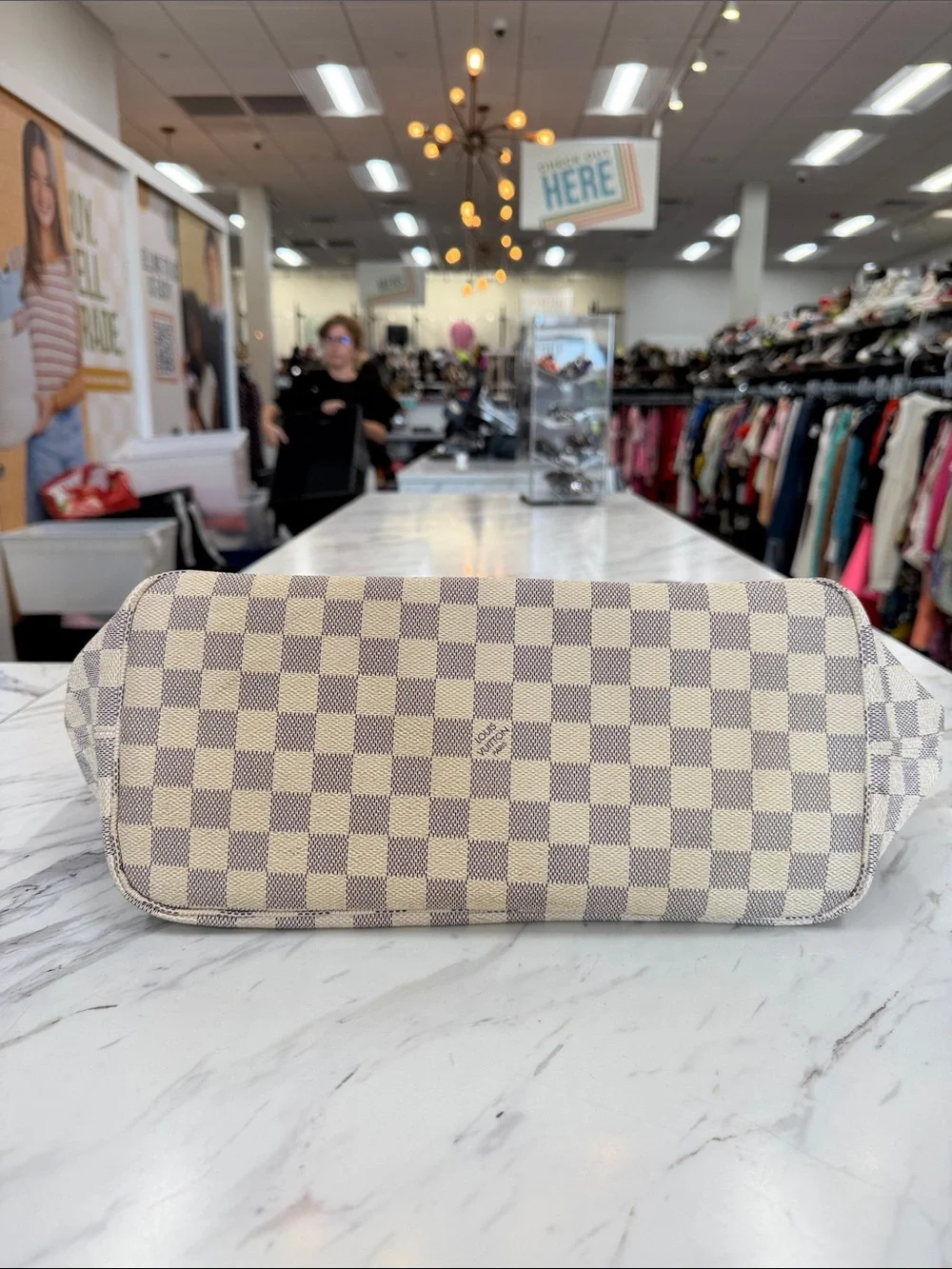 Louis Vuitton Damier Azur Canvas Tote with Tan Leather Trim